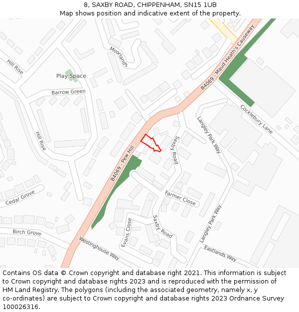 8, SAXBY ROAD, CHIPPENHAM, SN15 1UB: Location map and indicative extent of plot