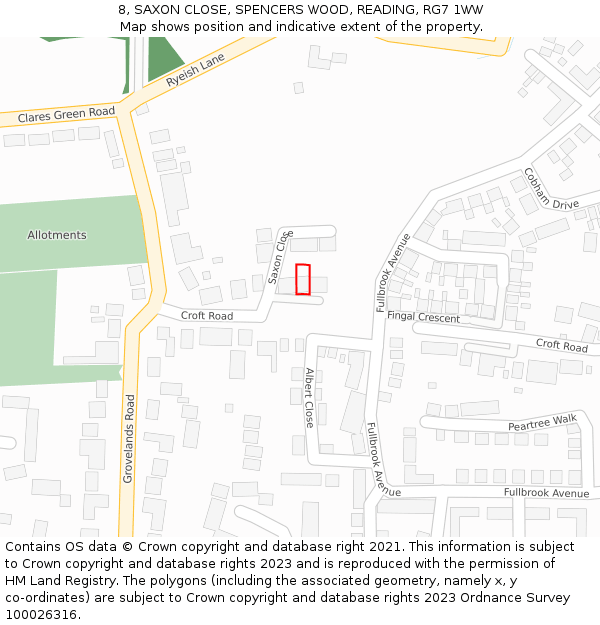 8, SAXON CLOSE, SPENCERS WOOD, READING, RG7 1WW: Location map and indicative extent of plot