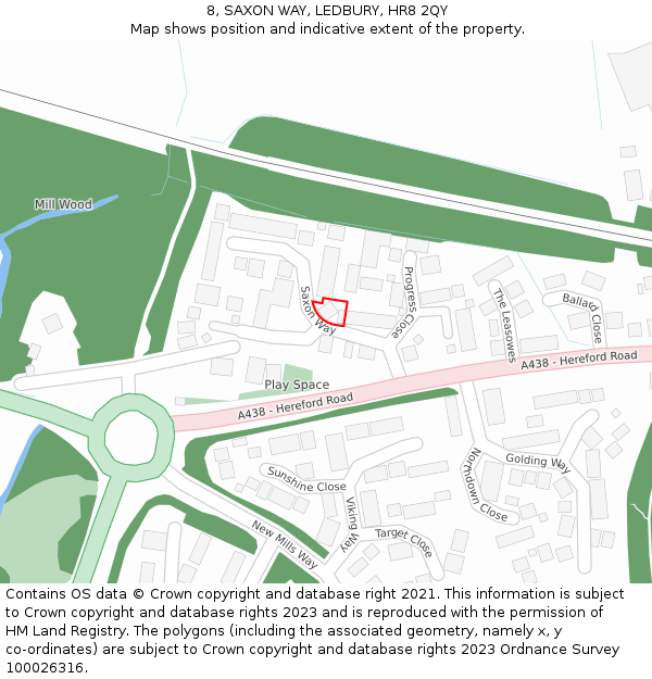 8, SAXON WAY, LEDBURY, HR8 2QY: Location map and indicative extent of plot