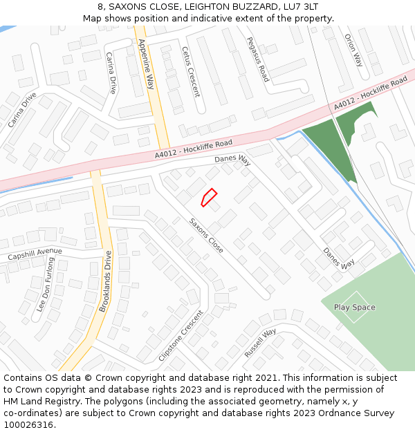 8, SAXONS CLOSE, LEIGHTON BUZZARD, LU7 3LT: Location map and indicative extent of plot