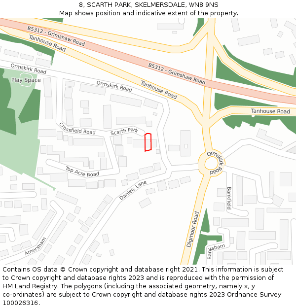 8, SCARTH PARK, SKELMERSDALE, WN8 9NS: Location map and indicative extent of plot
