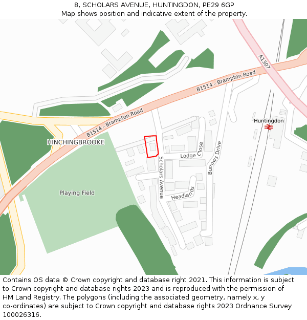 8, SCHOLARS AVENUE, HUNTINGDON, PE29 6GP: Location map and indicative extent of plot
