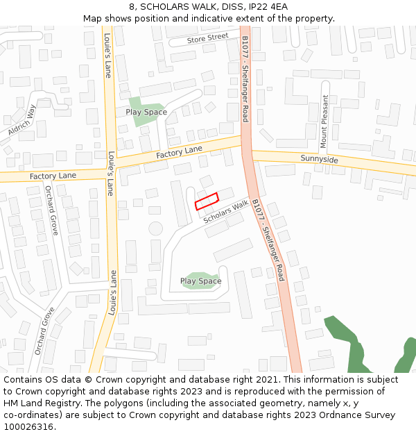 8, SCHOLARS WALK, DISS, IP22 4EA: Location map and indicative extent of plot