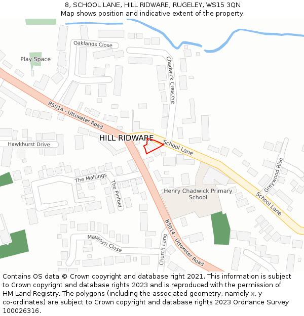 8, SCHOOL LANE, HILL RIDWARE, RUGELEY, WS15 3QN: Location map and indicative extent of plot