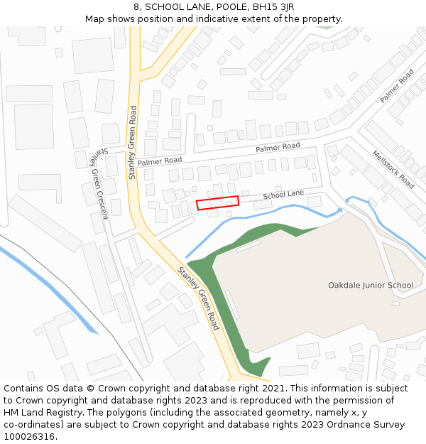 8, SCHOOL LANE, POOLE, BH15 3JR: Location map and indicative extent of plot