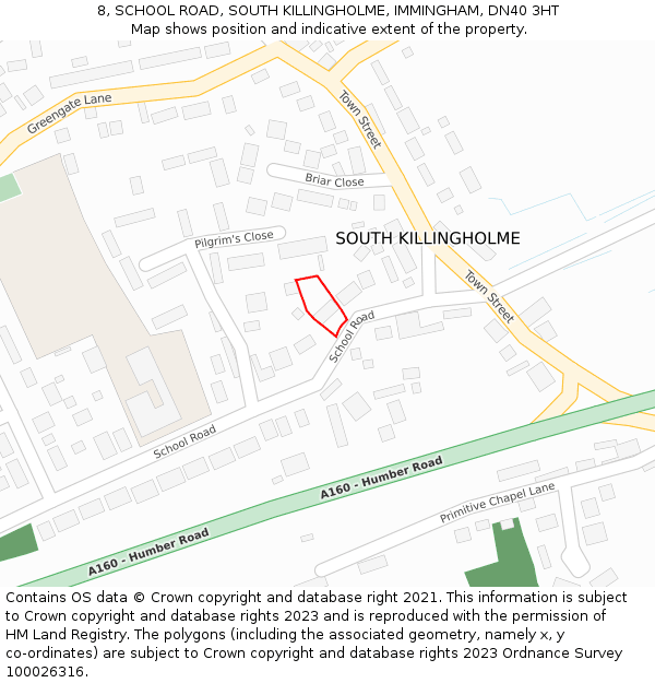 8, SCHOOL ROAD, SOUTH KILLINGHOLME, IMMINGHAM, DN40 3HT: Location map and indicative extent of plot