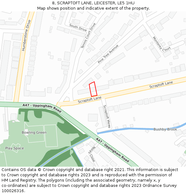 8, SCRAPTOFT LANE, LEICESTER, LE5 1HU: Location map and indicative extent of plot