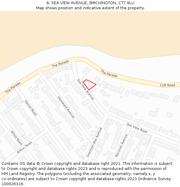 8, SEA VIEW AVENUE, BIRCHINGTON, CT7 9LU: Location map and indicative extent of plot