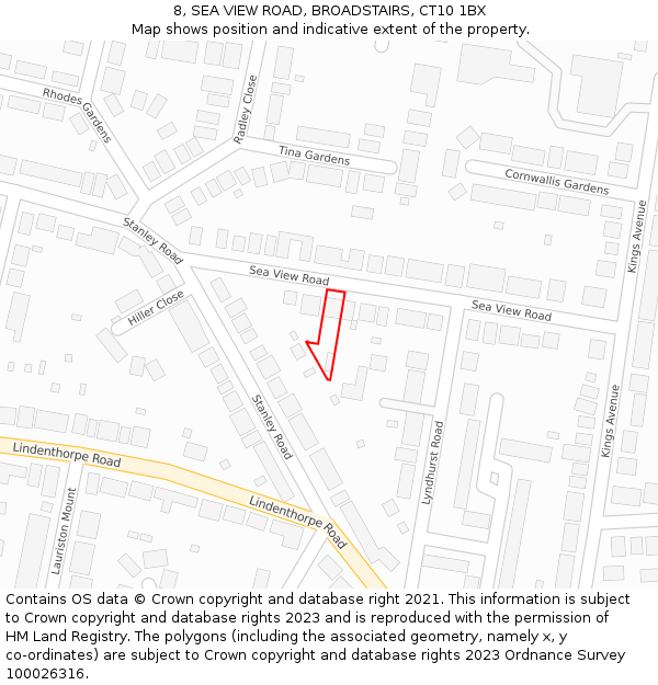 8, SEA VIEW ROAD, BROADSTAIRS, CT10 1BX: Location map and indicative extent of plot