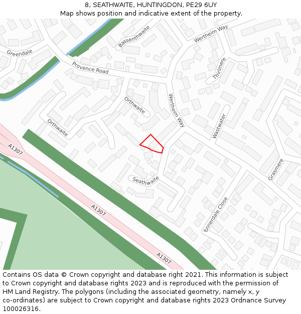 8, SEATHWAITE, HUNTINGDON, PE29 6UY: Location map and indicative extent of plot