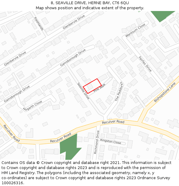 8, SEAVILLE DRIVE, HERNE BAY, CT6 6QU: Location map and indicative extent of plot