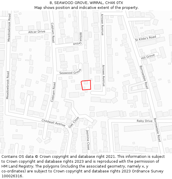 8, SEAWOOD GROVE, WIRRAL, CH46 0TX: Location map and indicative extent of plot