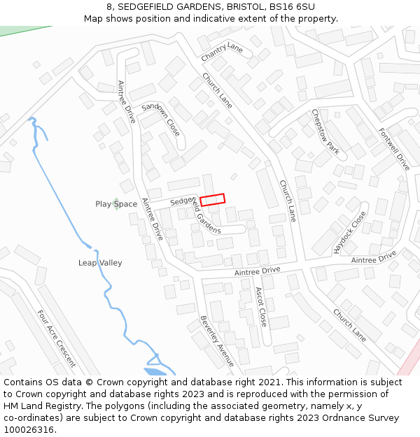 8, SEDGEFIELD GARDENS, BRISTOL, BS16 6SU: Location map and indicative extent of plot