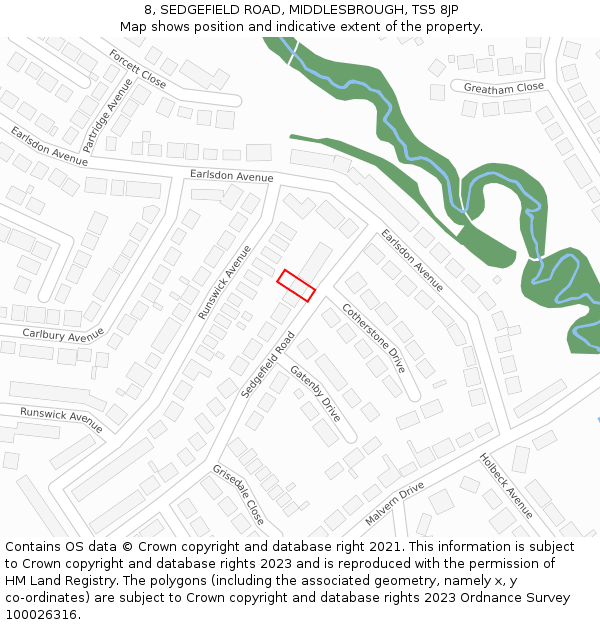 8, SEDGEFIELD ROAD, MIDDLESBROUGH, TS5 8JP: Location map and indicative extent of plot
