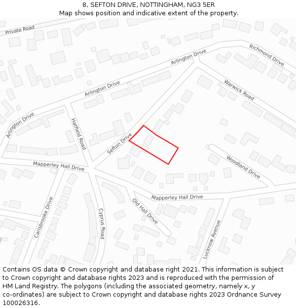 8, SEFTON DRIVE, NOTTINGHAM, NG3 5ER: Location map and indicative extent of plot