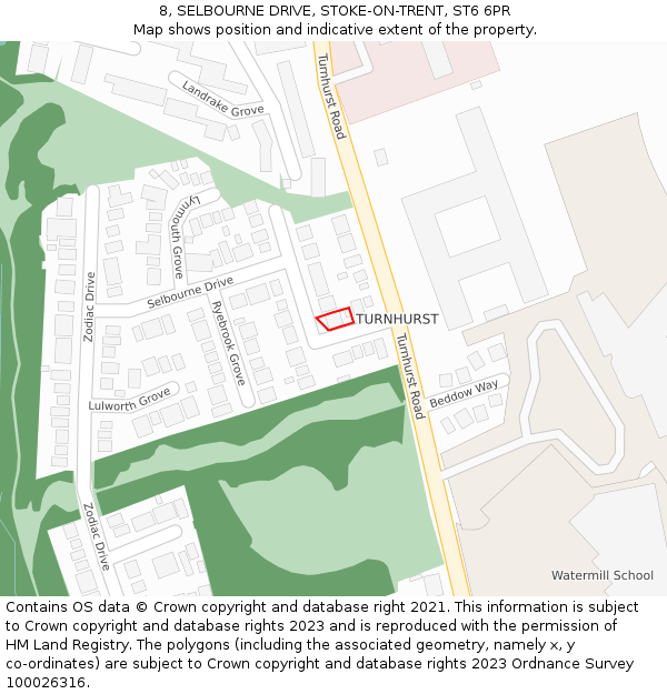 8, SELBOURNE DRIVE, STOKE-ON-TRENT, ST6 6PR: Location map and indicative extent of plot