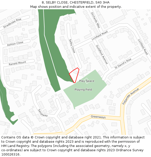 8, SELBY CLOSE, CHESTERFIELD, S40 3HA: Location map and indicative extent of plot