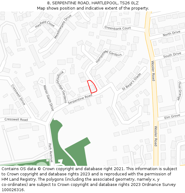 8, SERPENTINE ROAD, HARTLEPOOL, TS26 0LZ: Location map and indicative extent of plot