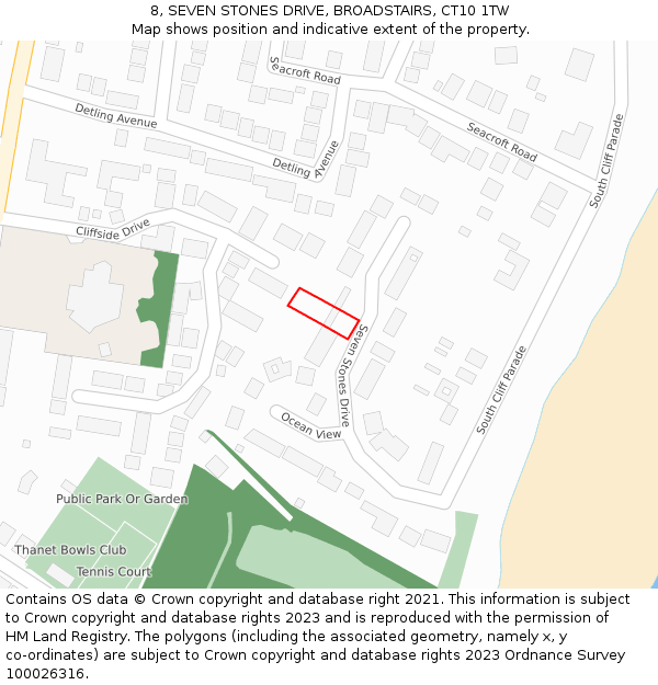 8, SEVEN STONES DRIVE, BROADSTAIRS, CT10 1TW: Location map and indicative extent of plot