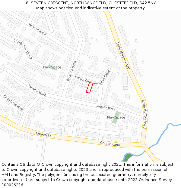 8, SEVERN CRESCENT, NORTH WINGFIELD, CHESTERFIELD, S42 5NY: Location map and indicative extent of plot