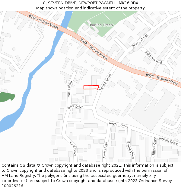 8, SEVERN DRIVE, NEWPORT PAGNELL, MK16 9BX: Location map and indicative extent of plot