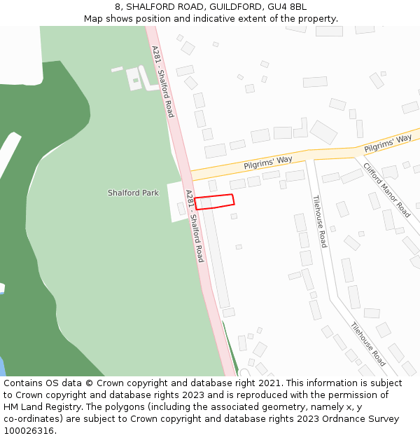 8, SHALFORD ROAD, GUILDFORD, GU4 8BL: Location map and indicative extent of plot