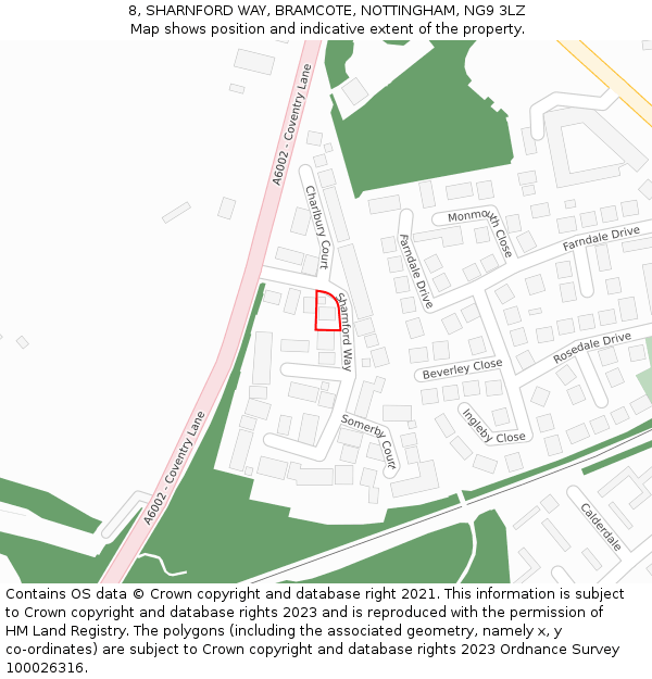 8, SHARNFORD WAY, BRAMCOTE, NOTTINGHAM, NG9 3LZ: Location map and indicative extent of plot