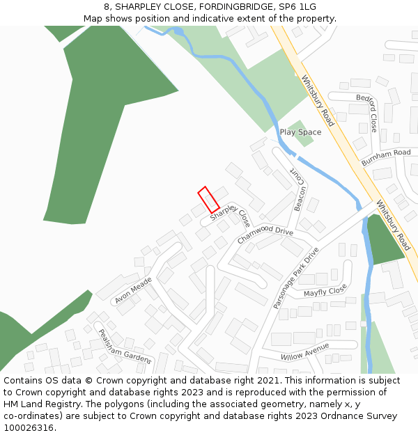 8, SHARPLEY CLOSE, FORDINGBRIDGE, SP6 1LG: Location map and indicative extent of plot