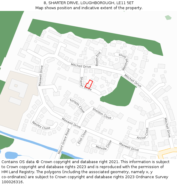 8, SHARTER DRIVE, LOUGHBOROUGH, LE11 5ET: Location map and indicative extent of plot