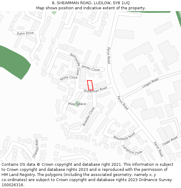 8, SHEARMAN ROAD, LUDLOW, SY8 1UQ: Location map and indicative extent of plot