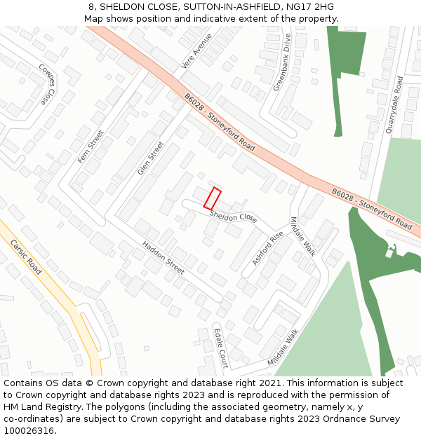 8, SHELDON CLOSE, SUTTON-IN-ASHFIELD, NG17 2HG: Location map and indicative extent of plot