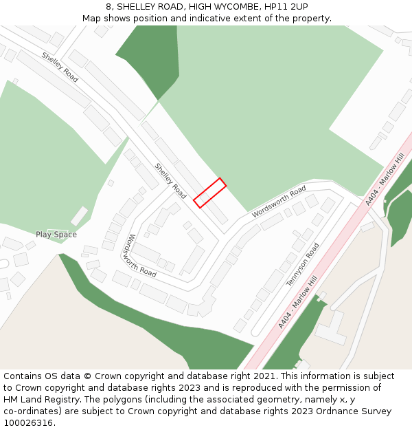 8, SHELLEY ROAD, HIGH WYCOMBE, HP11 2UP: Location map and indicative extent of plot