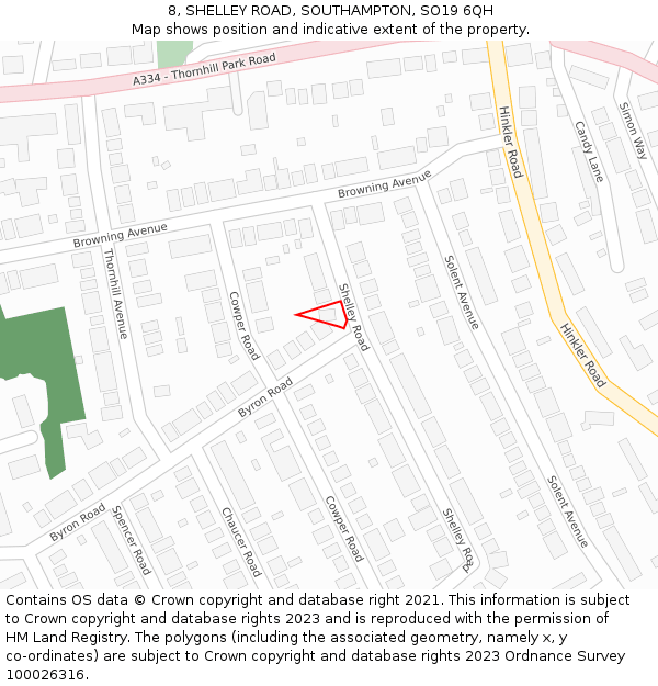 8, SHELLEY ROAD, SOUTHAMPTON, SO19 6QH: Location map and indicative extent of plot