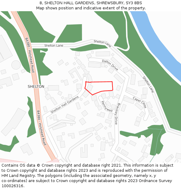 8, SHELTON HALL GARDENS, SHREWSBURY, SY3 8BS: Location map and indicative extent of plot