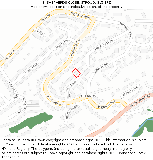 8, SHEPHERDS CLOSE, STROUD, GL5 1RZ: Location map and indicative extent of plot