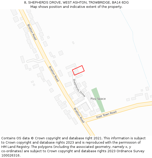 8, SHEPHERDS DROVE, WEST ASHTON, TROWBRIDGE, BA14 6DG: Location map and indicative extent of plot