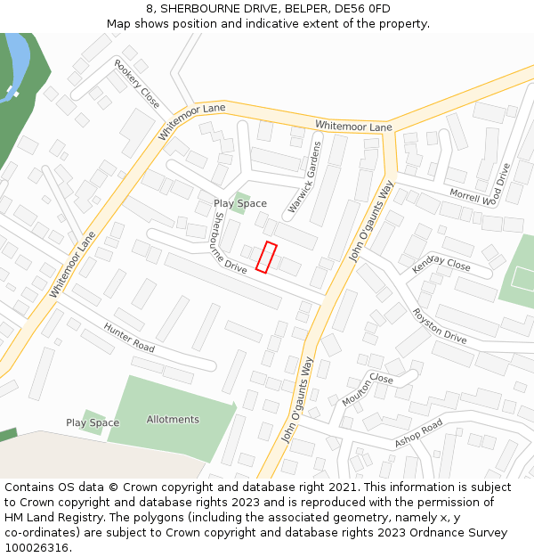 8, SHERBOURNE DRIVE, BELPER, DE56 0FD: Location map and indicative extent of plot