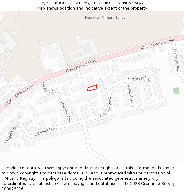 8, SHERBOURNE VILLAS, CHOPPINGTON, NE62 5QA: Location map and indicative extent of plot