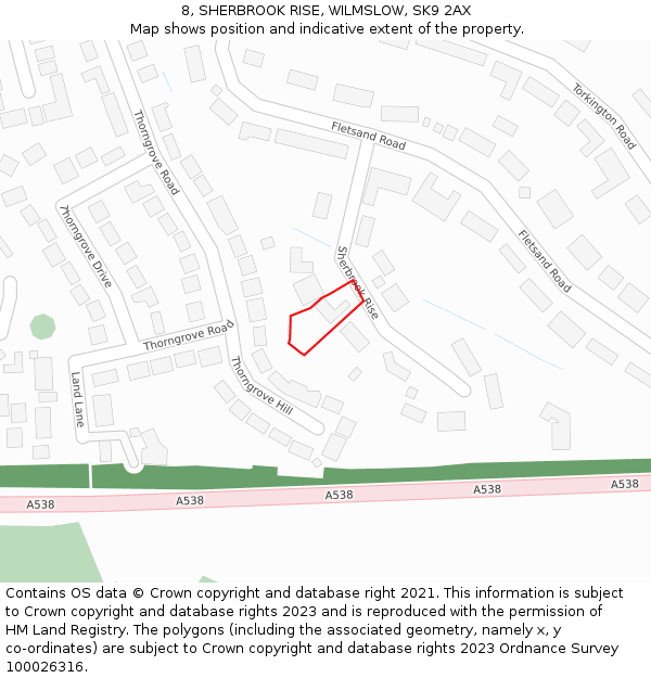 8, SHERBROOK RISE, WILMSLOW, SK9 2AX: Location map and indicative extent of plot