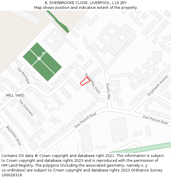8, SHERBROOKE CLOSE, LIVERPOOL, L14 2EY: Location map and indicative extent of plot