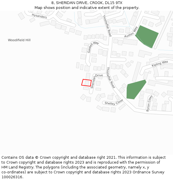 8, SHERIDAN DRIVE, CROOK, DL15 9TX: Location map and indicative extent of plot