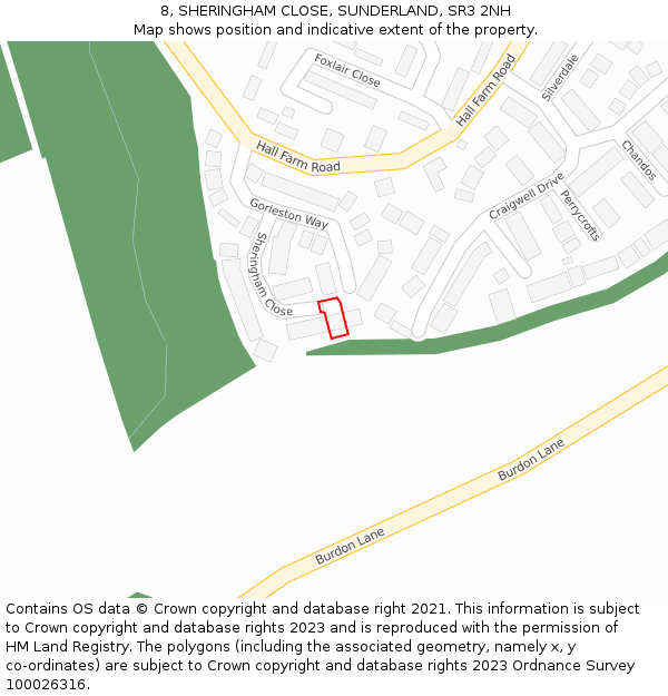 8, SHERINGHAM CLOSE, SUNDERLAND, SR3 2NH: Location map and indicative extent of plot