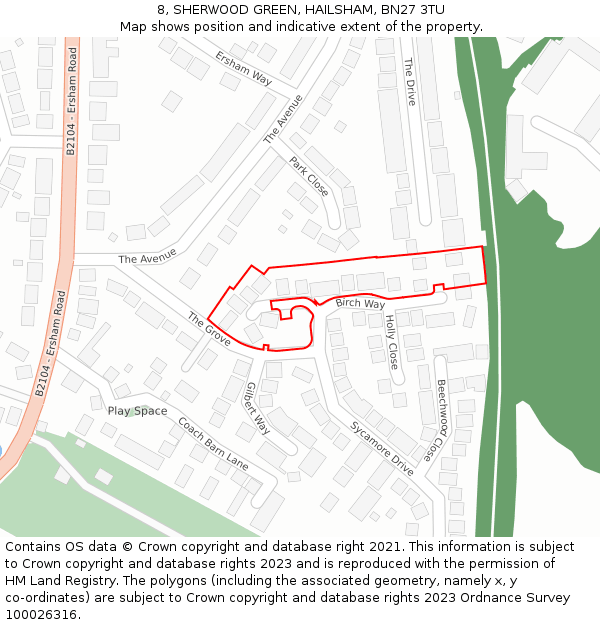 8, SHERWOOD GREEN, HAILSHAM, BN27 3TU: Location map and indicative extent of plot