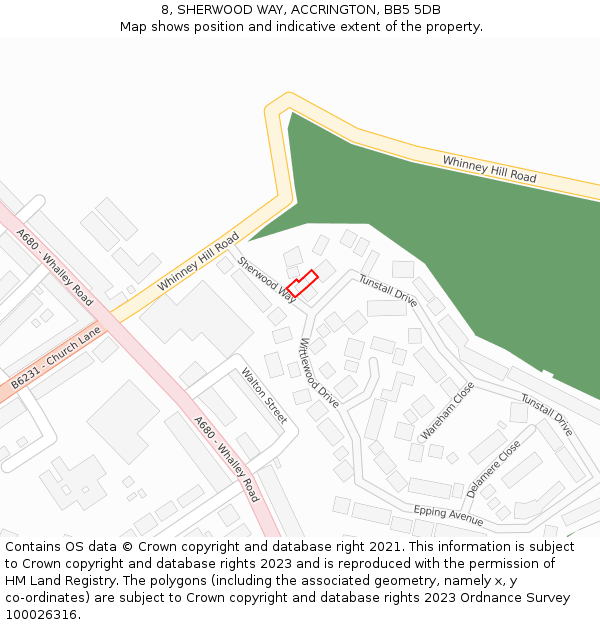 8, SHERWOOD WAY, ACCRINGTON, BB5 5DB: Location map and indicative extent of plot