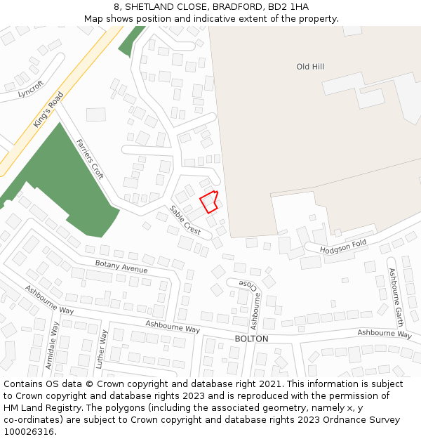 8, SHETLAND CLOSE, BRADFORD, BD2 1HA: Location map and indicative extent of plot
