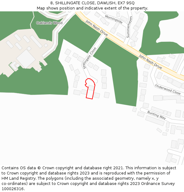 8, SHILLINGATE CLOSE, DAWLISH, EX7 9SQ: Location map and indicative extent of plot