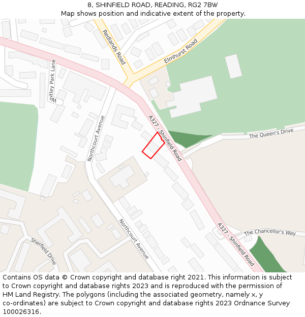 8, SHINFIELD ROAD, READING, RG2 7BW: Location map and indicative extent of plot
