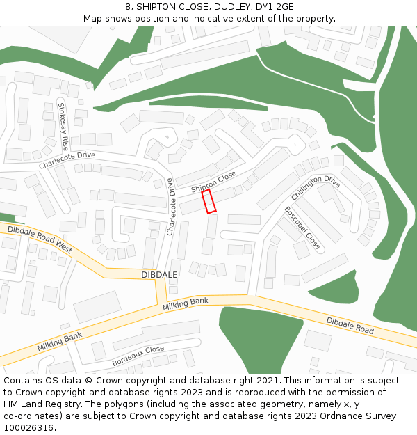 8, SHIPTON CLOSE, DUDLEY, DY1 2GE: Location map and indicative extent of plot