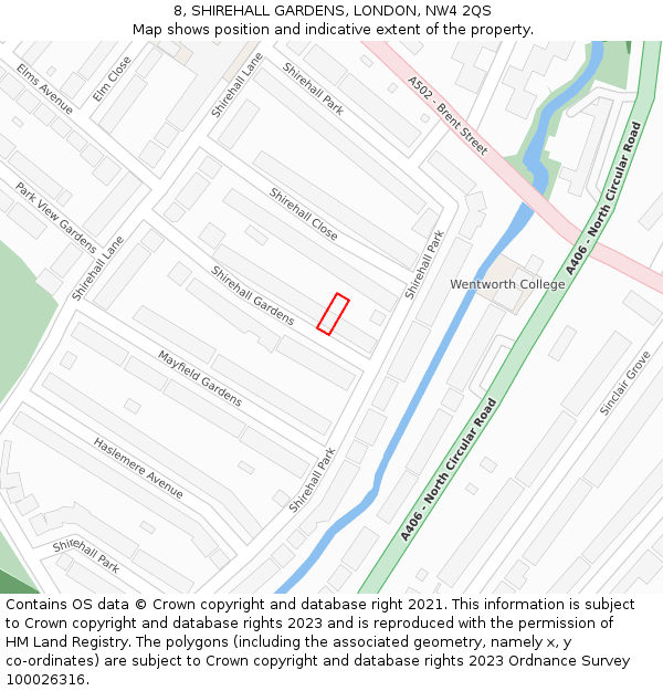 8, SHIREHALL GARDENS, LONDON, NW4 2QS: Location map and indicative extent of plot