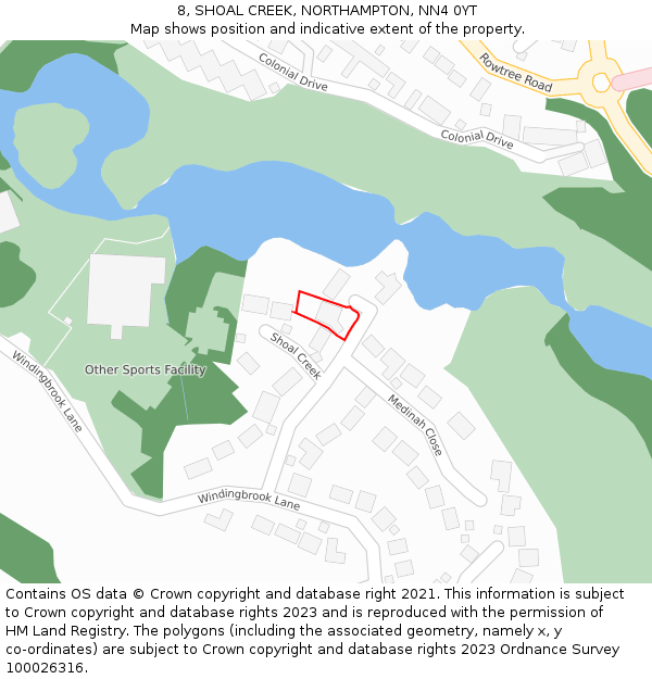 8, SHOAL CREEK, NORTHAMPTON, NN4 0YT: Location map and indicative extent of plot